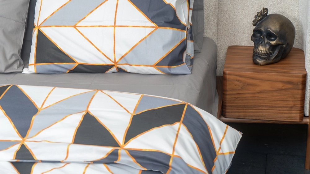 Pamuklu Çift Kişilik Gri Geometrik Desenli Nevresim Takımı - Görsel 5