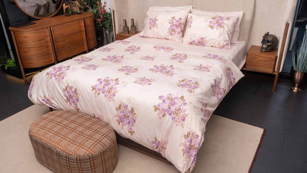 Pamuklu Çift Kişilik Somon Rengi Çiçekli Nevresim Takımı