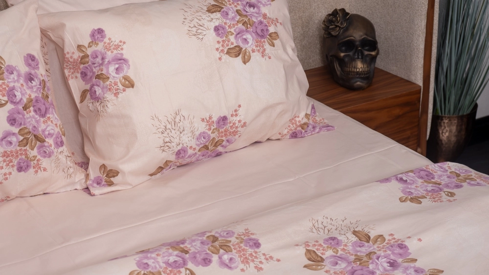 Pamuklu Çift Kişilik Somon Rengi Çiçekli Nevresim Takımı - Görsel 2