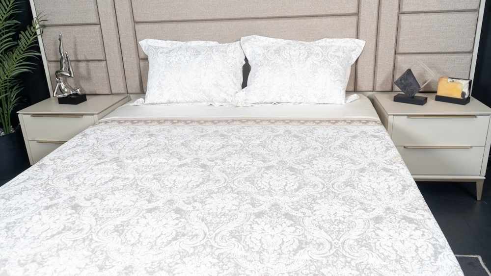 pamuklu gri desenli yatak örtüsü - Görsel 6