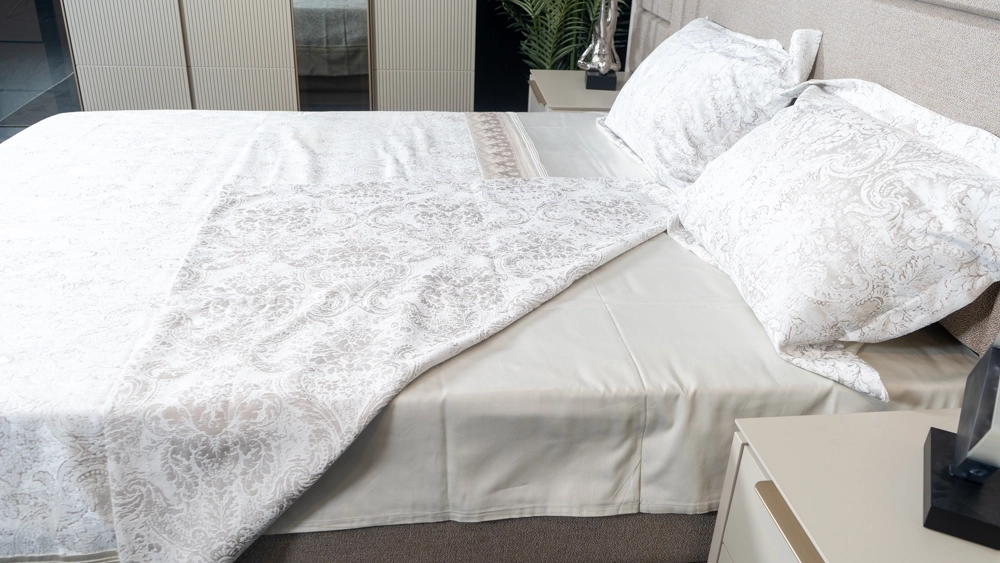 pamuklu gri desenli yatak örtüsü - Görsel 7