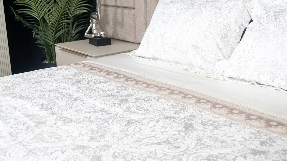 pamuklu gri desenli yatak örtüsü - Görsel 5