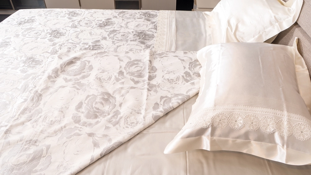 pamuklu gri desenli yatak örtüsü - Görsel 8