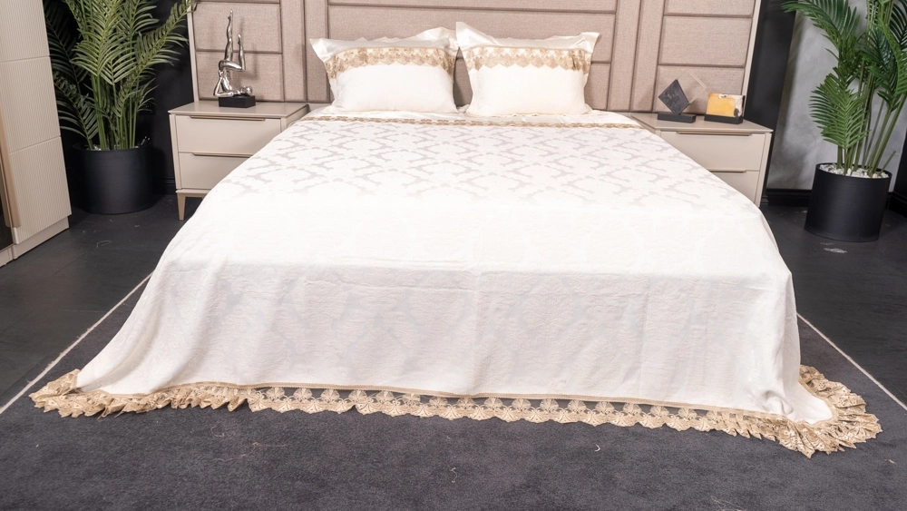 pamuklu gri desenli yatak örtüsü - Görsel 3