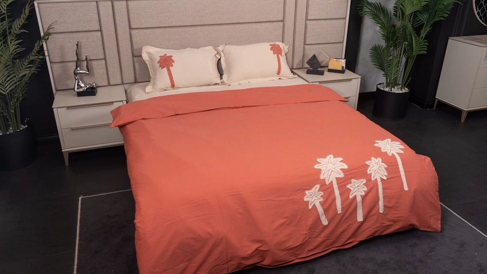 Pamuklu keten palmiye aplikeli nevresim takımı - Görsel 5