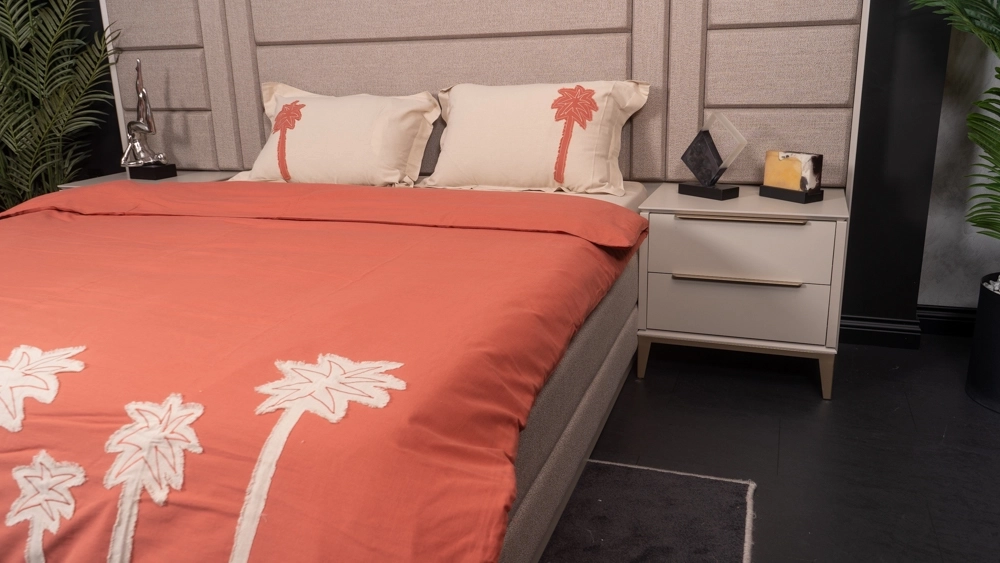 Pamuklu keten palmiye aplikeli nevresim takımı