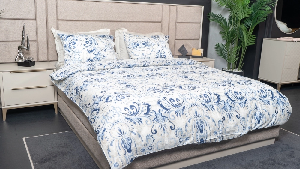 pamuklu mavi desenli pamuk saten nevresim takımıf - Görsel 4