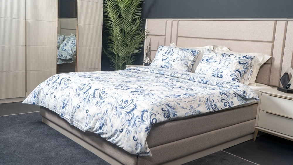 pamuklu mavi desenli pamuk saten nevresim takımıf - Görsel 2