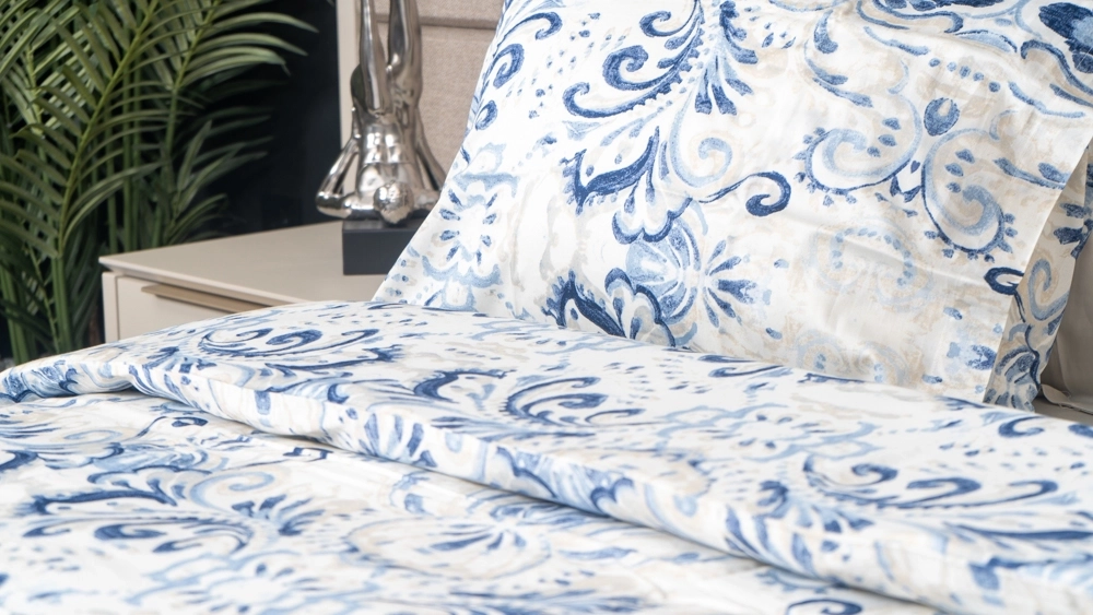 pamuklu mavi desenli pamuk saten nevresim takımıf