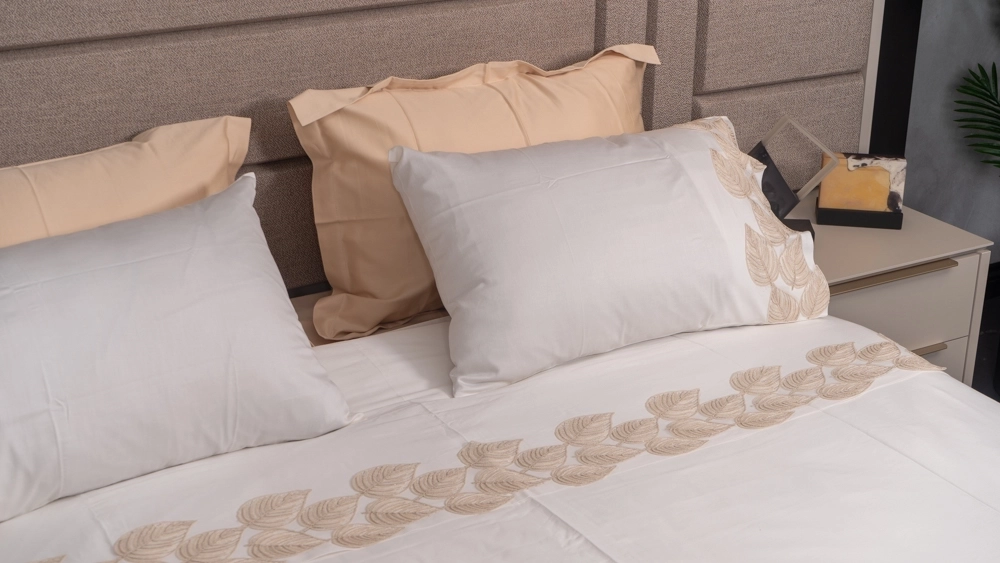 pamuklu yaprak desenli kolber dantelli pamuk saten nevresim takımı