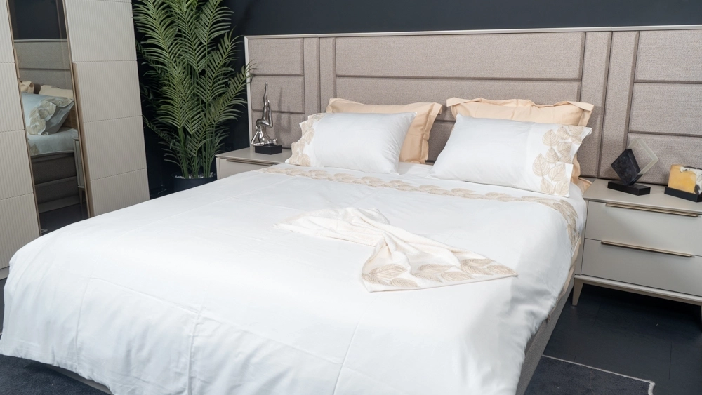 pamuklu yaprak desenli kolber dantelli pamuk saten nevresim takımı - Görsel 2