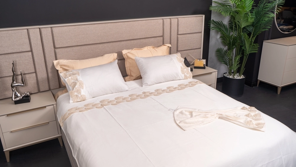 pamuklu yaprak desenli kolber dantelli pamuk saten nevresim takımı - Görsel 3