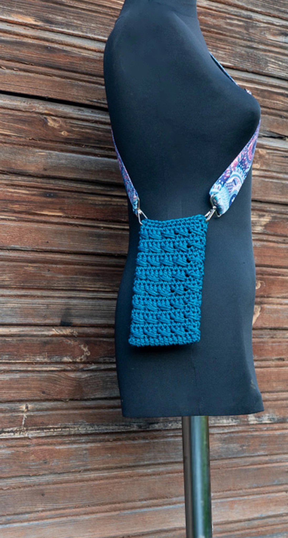 Petrol Mavisi Makrome Telefon Çantası