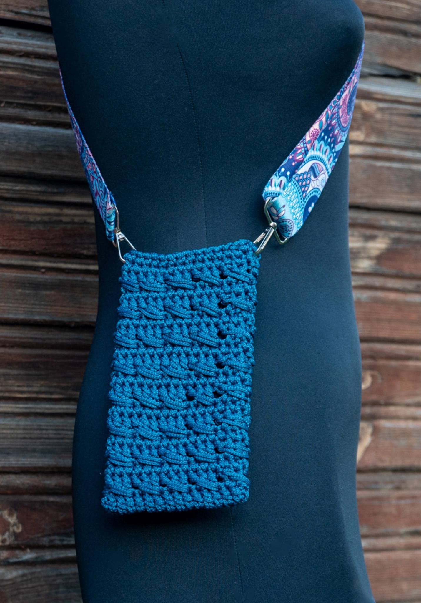 Petrol Mavisi Makrome Telefon Çantası - Görsel 3