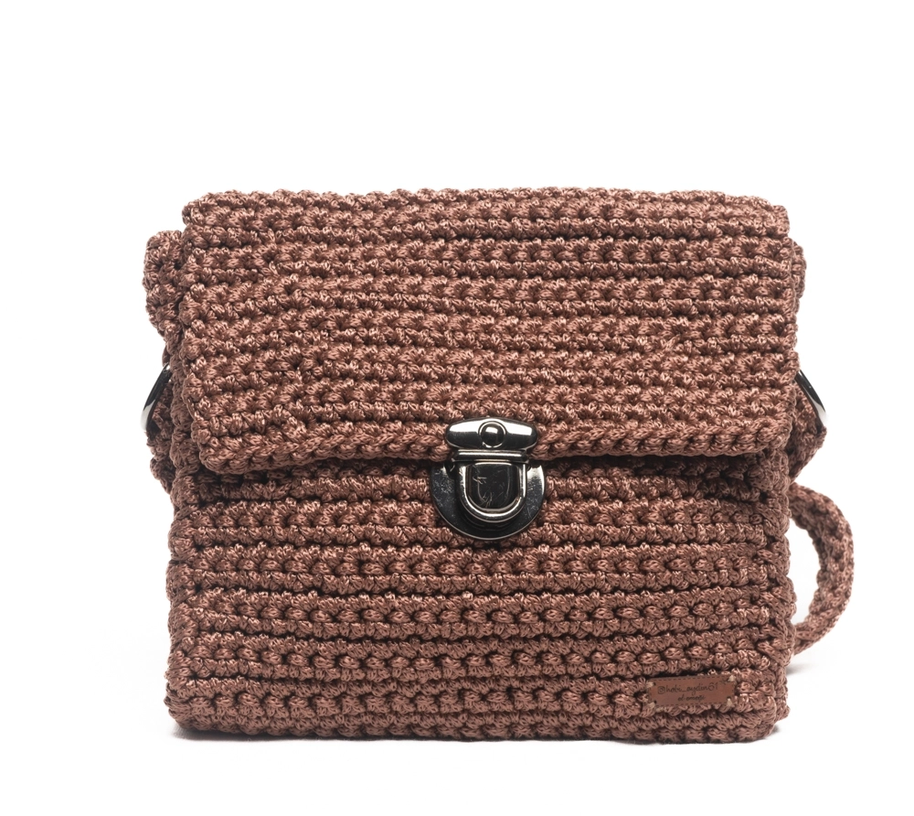 Polyester makrome kahverengi kol çantası - Görsel 2