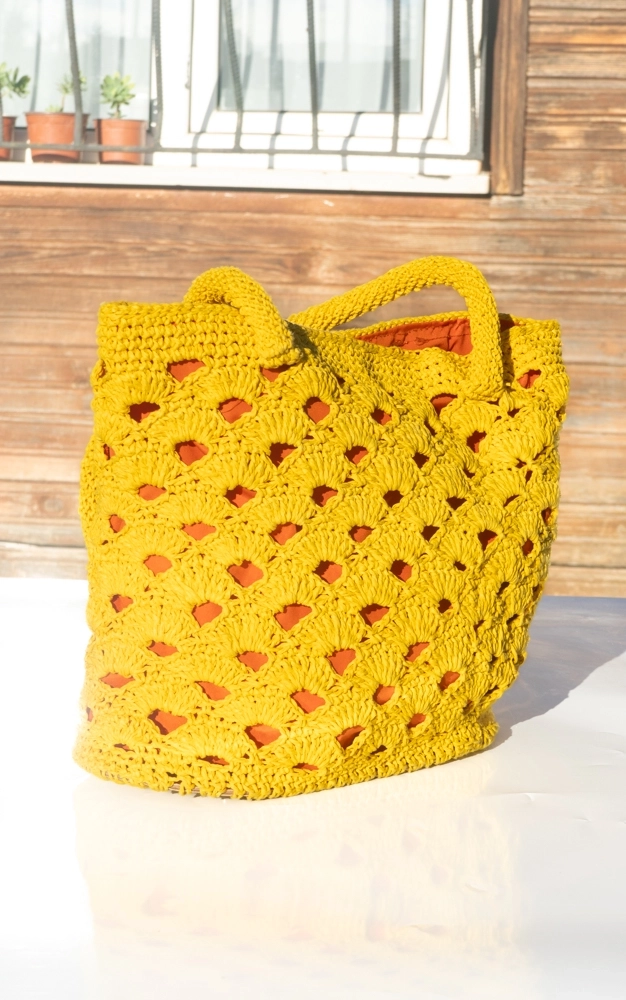 Sarı makrome astarlı kol çantası - Görsel 3