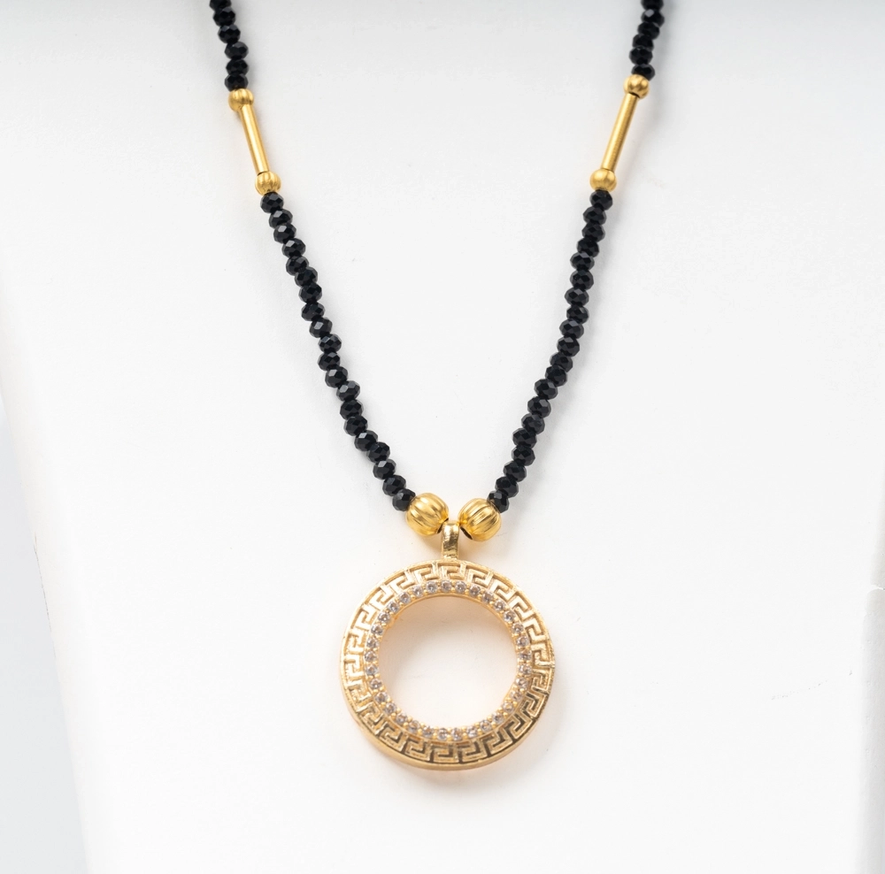 Siyah Kristal Boncuk Kolye