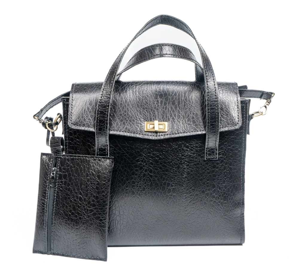 SİYAH ÖZEL BASKILI HAKİKİ DERİ İŞ ÇANTASI