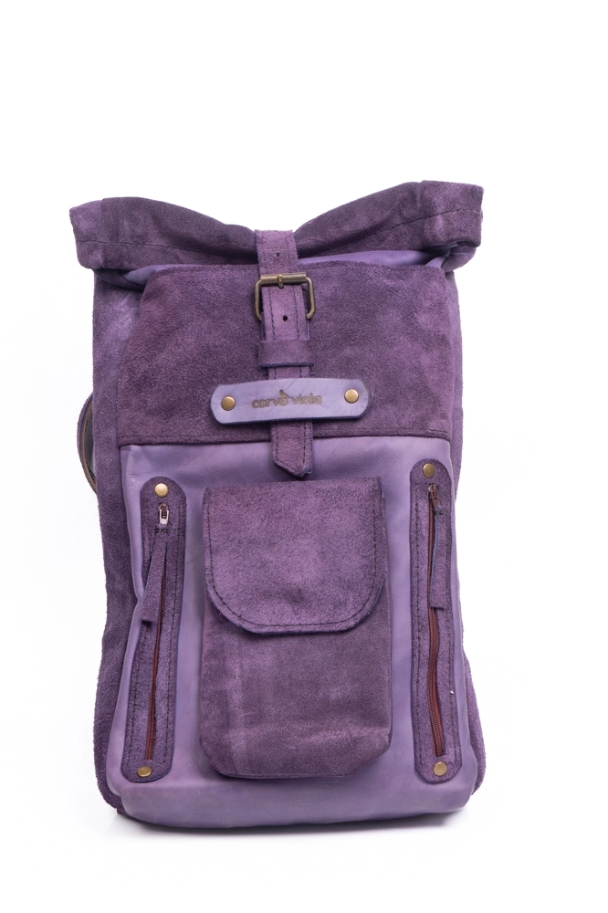 Süet Deri Karışımlı Cepli ve Tablet Gözlü El Yapımı Sırt Çantası