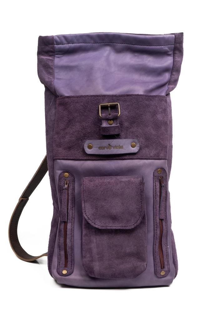 Süet Deri Karışımlı Cepli ve Tablet Gözlü El Yapımı Sırt Çantası - Görsel 2