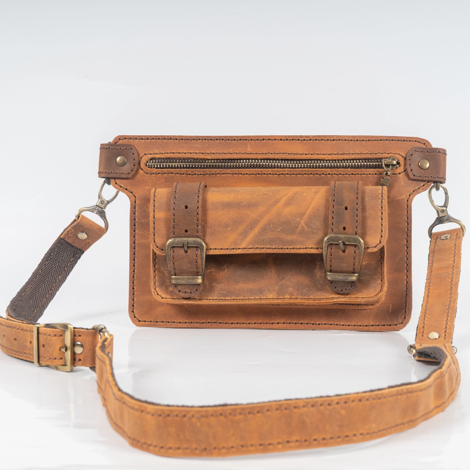 TABA RENGİ HAKİKİ DERİ BEL ÇANTASI