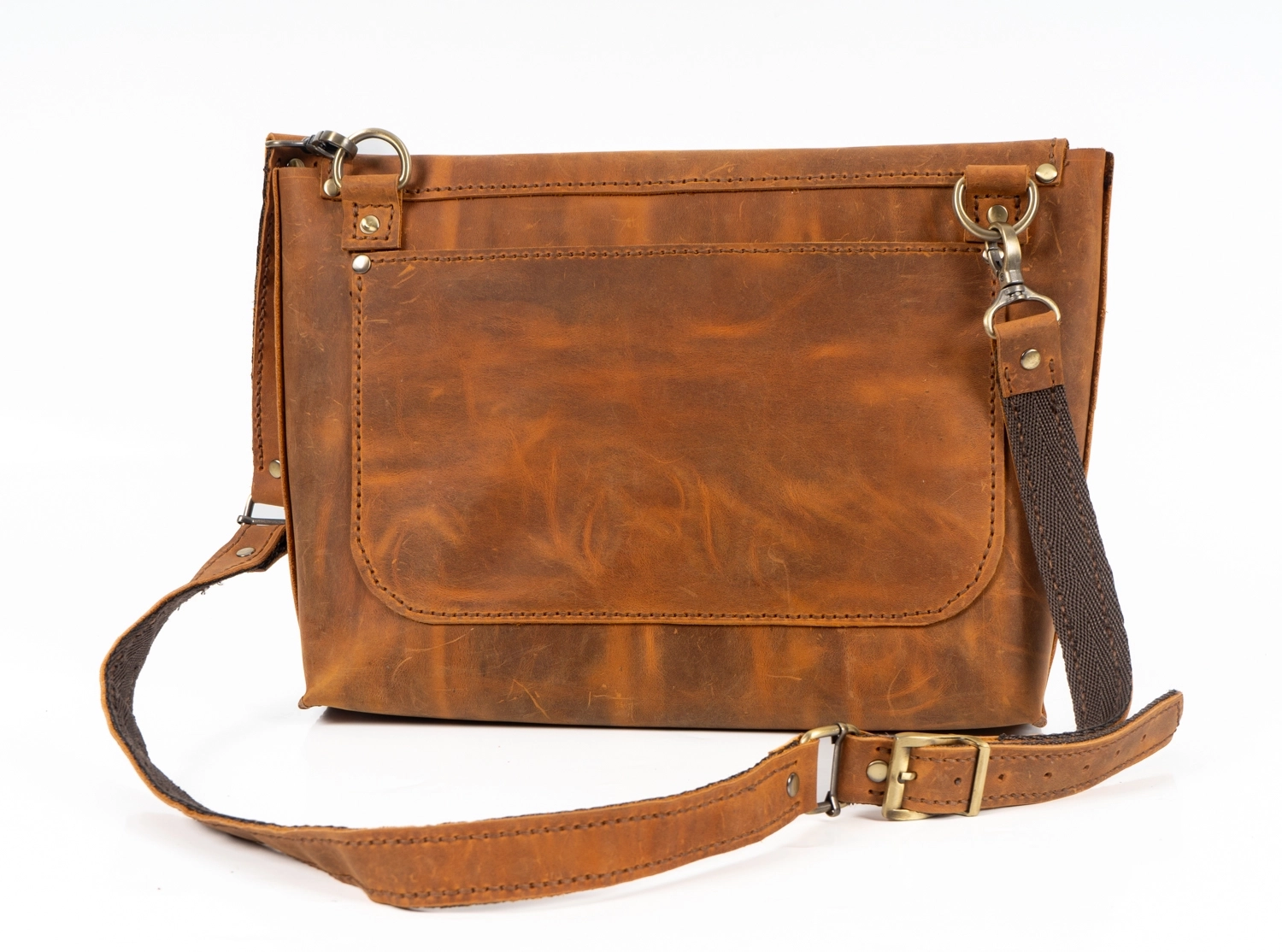 TABA RENGİ HEM ELDE TUTMA PATI OLAN HEMDE UZUN ÇAPRAZ ASKILI HAKİKİ DERİ TABLET ÇANTASI - Görsel 2