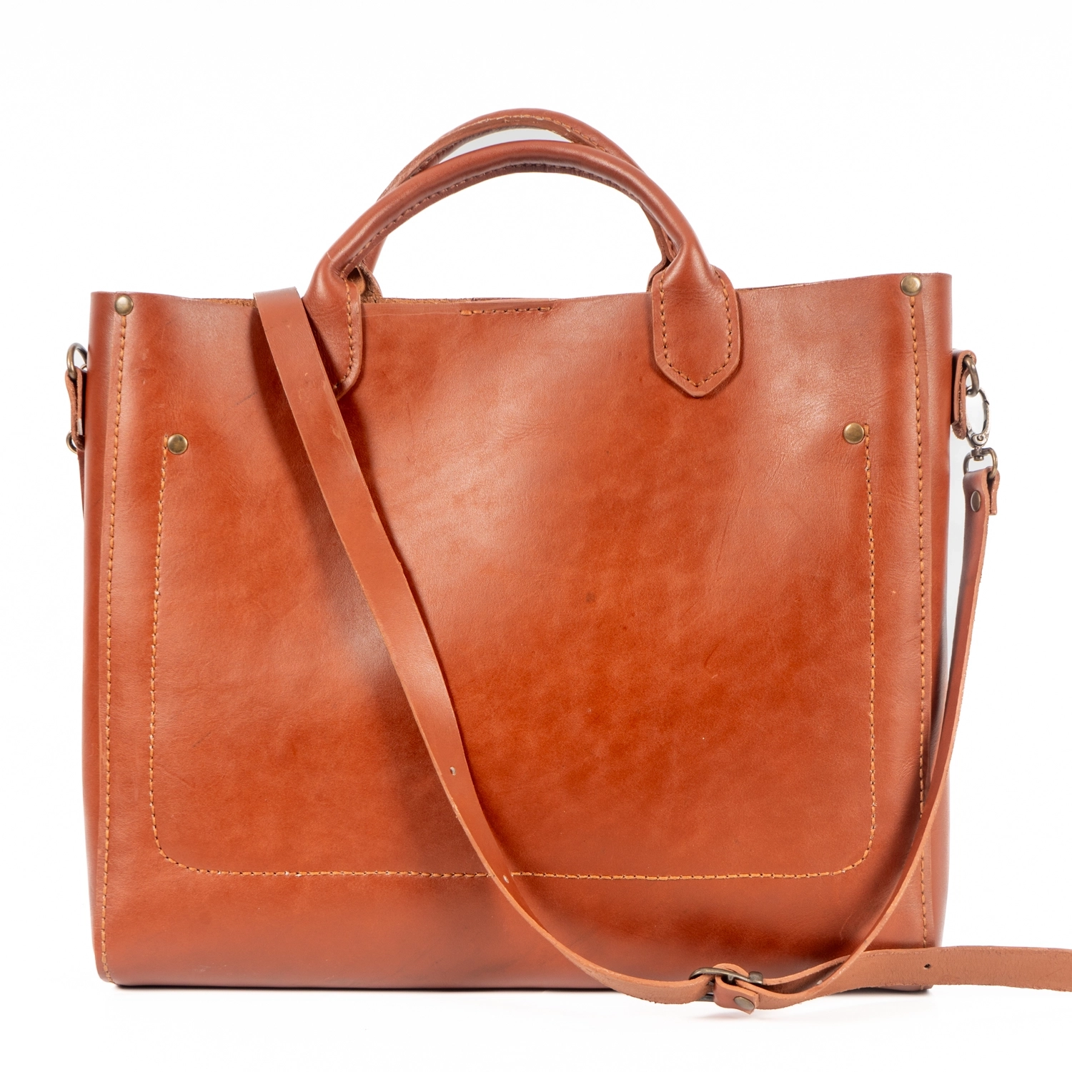 TABA RENK DOĞAL DANA DERİSİNDEN ÖNÜ KAPAKLI CEPLİ OMUZ ÇANTASI - Görsel 2