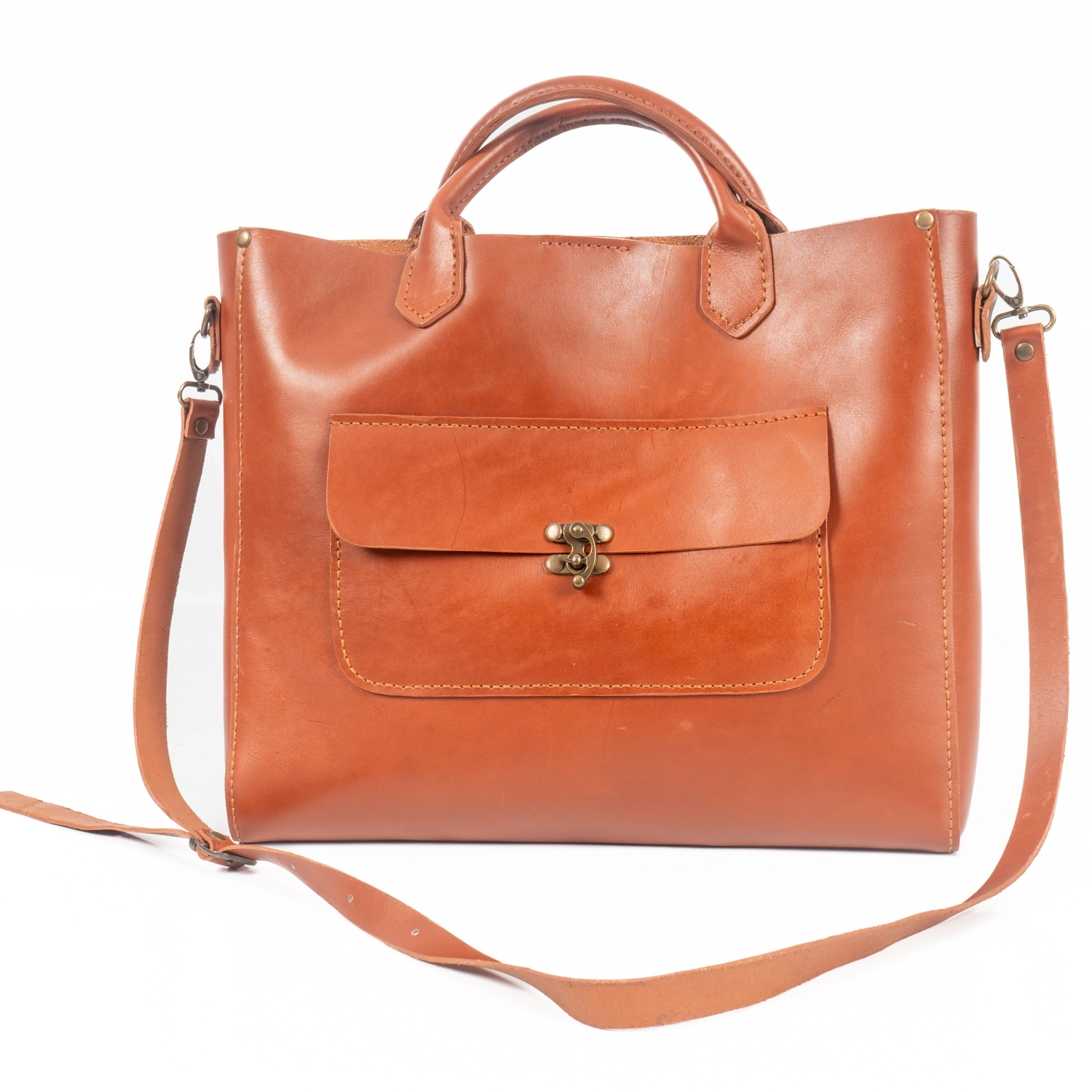 TABA RENK DOĞAL DANA DERİSİNDEN ÖNÜ KAPAKLI CEPLİ OMUZ ÇANTASI