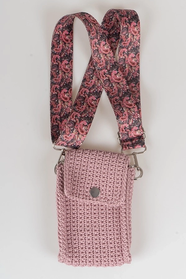 Toz Pembe Klasör Makrome Telefon Çantası