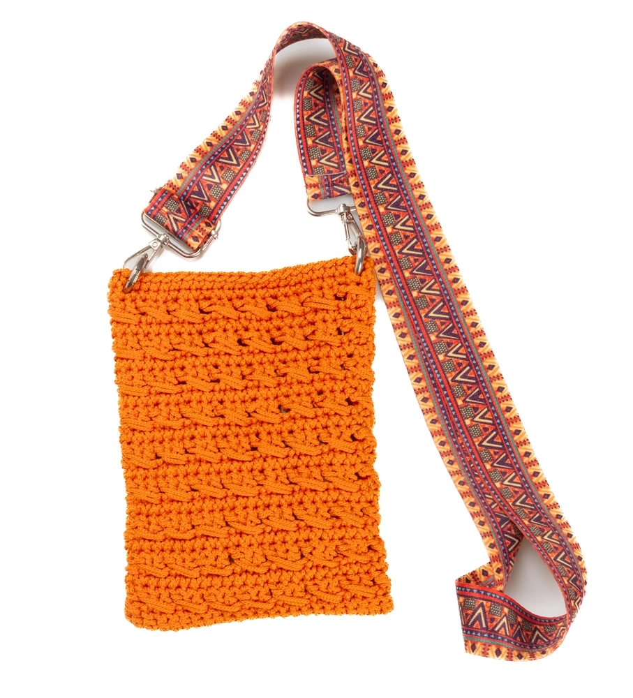 Turuncu Çapraz Tığ Örgü Makrome Çanta