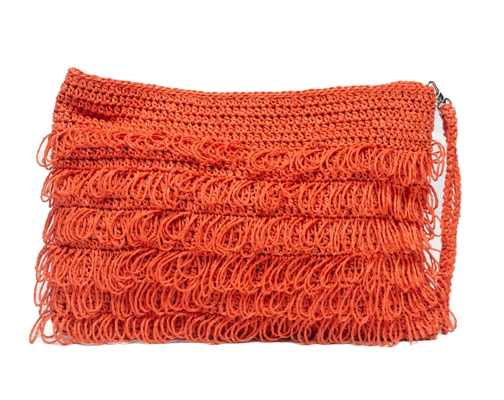 Turuncu Kağıt İp Saçaklı Clutch Portföy Çanta - Görsel 2