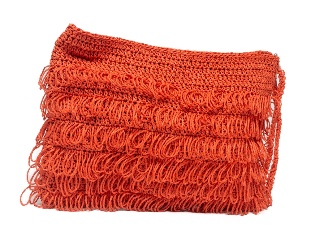 Turuncu Kağıt İp Saçaklı Clutch Portföy Çanta