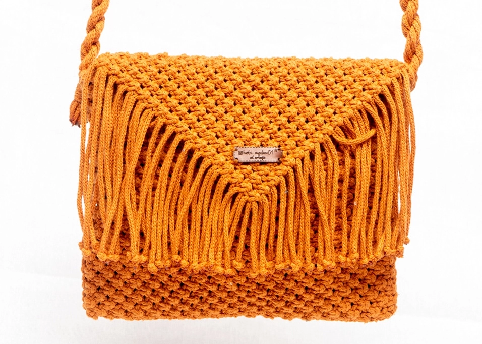 Turuncu Makrome Zarf Çanta - Görsel 2