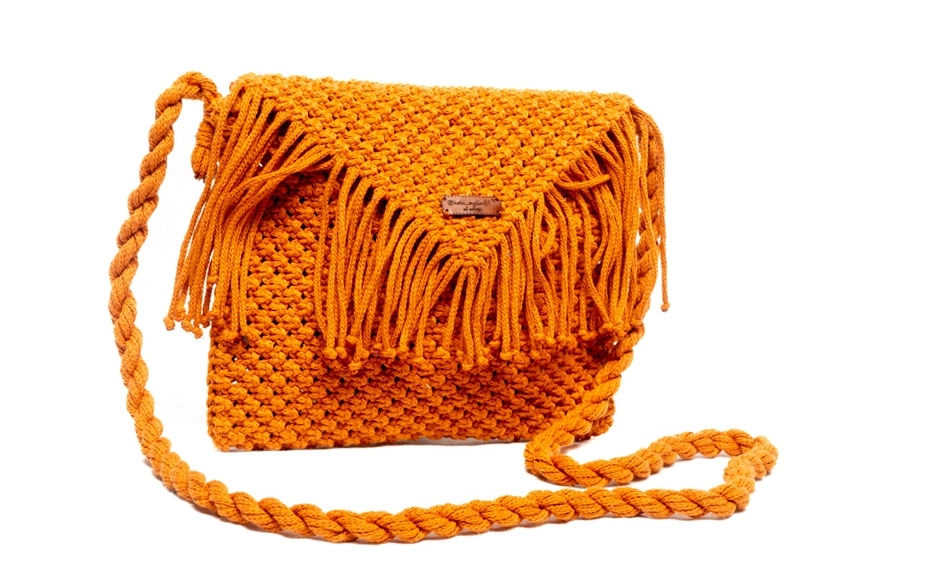 Turuncu Makrome Zarf Çanta