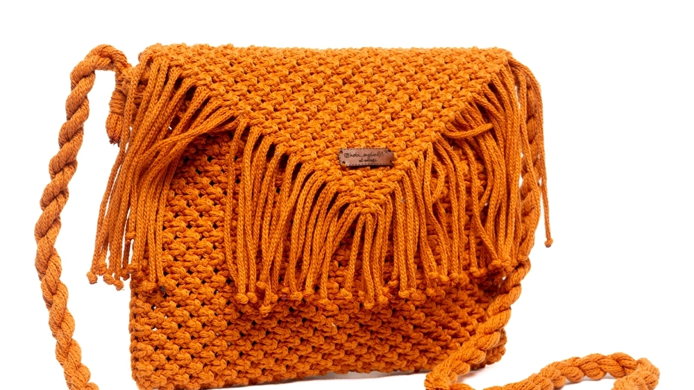 Turuncu Makrome Zarf Çanta - Görsel 3