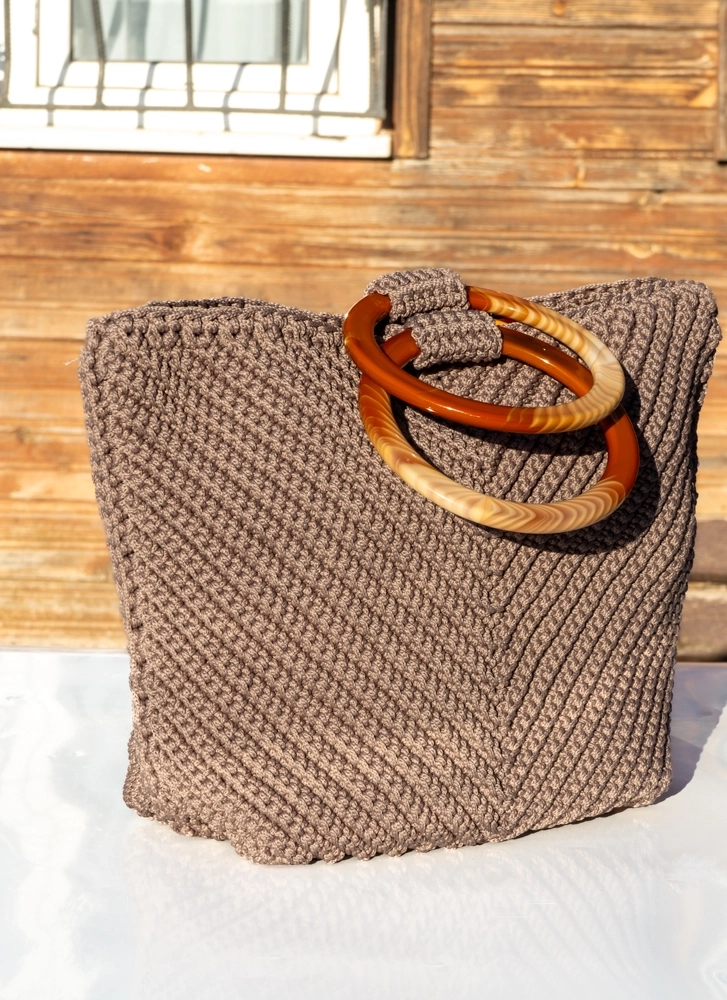 Vizon Tığ Örgü Plastik Saplı Çanta - Görsel 2