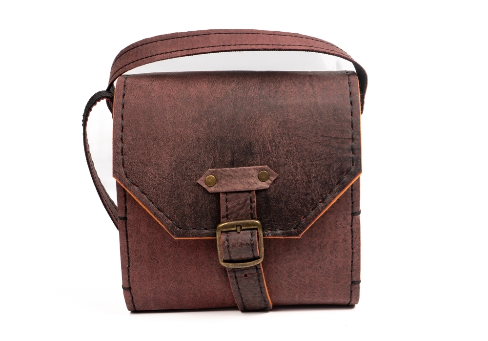 Yanları Masif Ahşaptan Hakiki Deri El Yapımı Omuz Çantası - Görsel 2