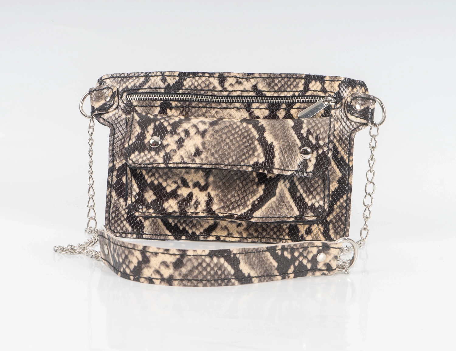 YILAN BASKI DESENLİ HAKİKİ DERİ BEL ÇANTASI