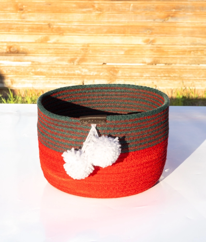 Yılbaşı Konseptli Kırmızı Yeşil Kordon İp Sepet